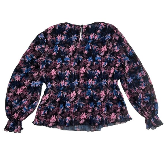 Ganni Floral Pleated Georgette Smock Blouse Purple Size FR 40 US 8-10 M Coquette - Picture 4 of 13